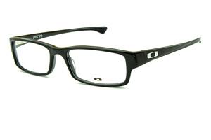 Óculos Oakley OX 1066 Servo Acetato preto logo metal prata cromado retangular masculino