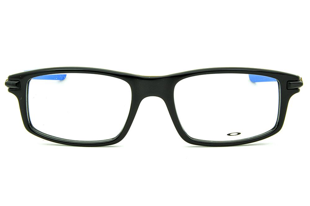 Óculos Oakley OX 1100 de grau masculino retangular em acetato preto brilhante e azul