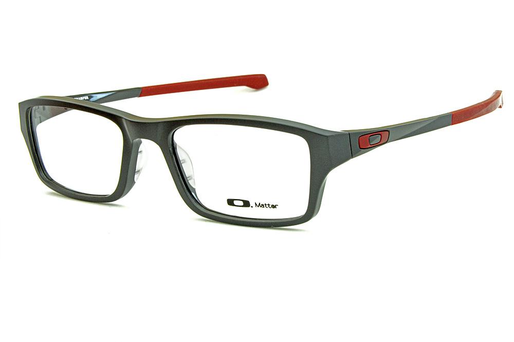 Óculos Oakley OX8039L Chamfer acetato cinza detalhes em vermelho
