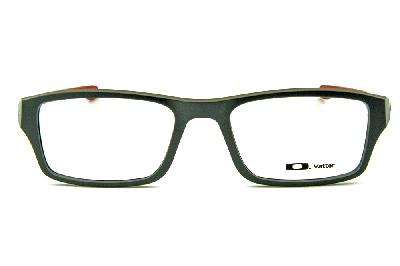 Óculos Oakley OX 8039L Chamfer acetato cinza com detalhes em vermelho