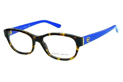 Óculos de grau feminino Ralph Lauren em acetato marrom mesclado tartaruga haste larga azul e dourado