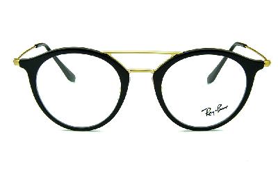 Óculos de grau Ray-Ban em acetato preto com ponte e hastes em metal dourado