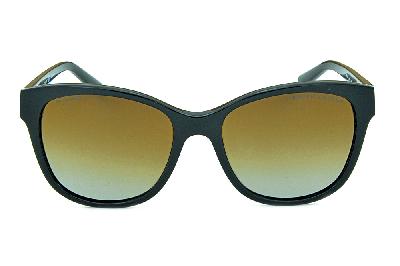 Óculos de Sol feminino Ralph Lauren em acetato preto formato redondo gatinho lente polarizada degradê e logotipo dourado