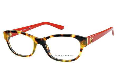 Óculos Ralph Lauren RL 6148 Acetato demi tartaruga com hastes vermelhas e detalhes dourado