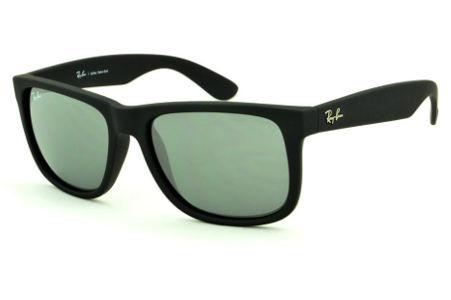 Óculos de sol Ray-Ban Justin acetato preto fosco com lente semi espelhada prata
