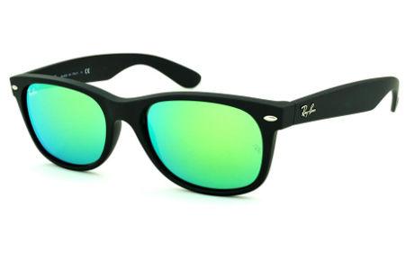 Óculos Ray-Ban New Wayfarer RB 2132 preto fosco com lente espelhada verde