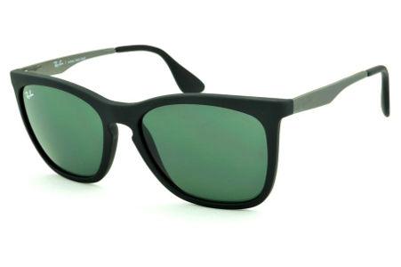 Óculos de sol Ray-Ban acetato preto com lente verde e haste cinza metal