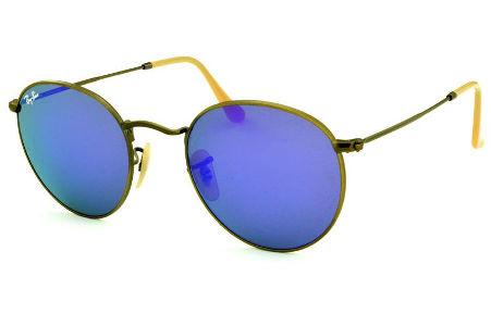 Óculos de sol Ray-Ban Round metal bronze/bege com lente espelhada violeta