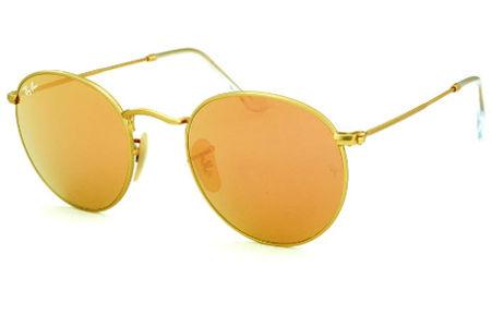 Óculos de sol Ray-Ban Round metal dourado com lente espelhada rosê