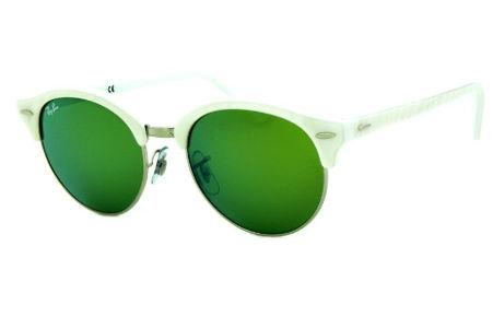 Óculos de Sol Ray-Ban RB 4246 Clubround branco perolizado com metal prata e lentes espelhadas verde