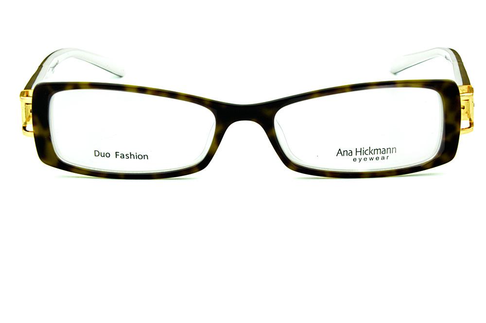 Óculos Ana Hickmann AH 6127N branco com haste giratória onça tartaruga e strass cristal