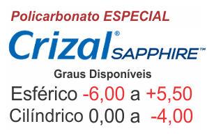 Lente Crizal Sapphire policarbonato fina anti reflexo grau Esférico -6,00 a +5,50 / Cil. 0 a -4,00