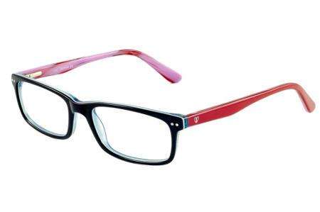 Óculos de grau Ilusion acetato preto azulado e vermelho colorido feminino modelo Ana Hickmann HI 6015