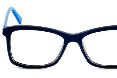 Óculos Ilusion de grau azul escuro com haste azul anil quadrado em acetato para mulher