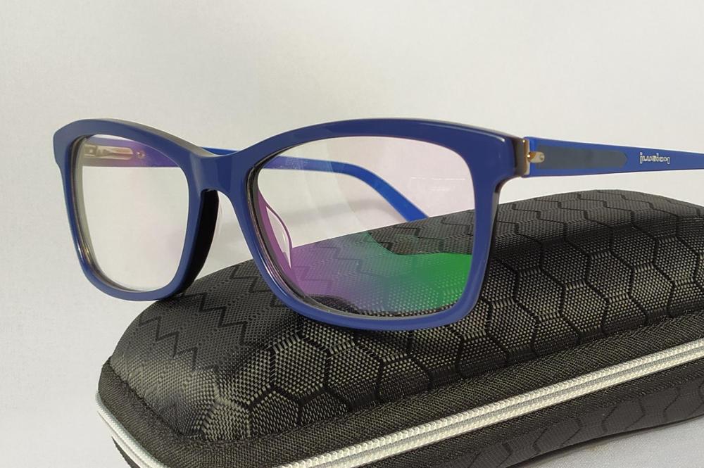 Óculos Ilusion de grau azul escuro com haste azul anil quadrado em acetato para mulher