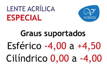 Lente Acrílica Visco ESPECIAL Anti Reflexo Grau Esférico -4,00 a +4,50, Cilíndrico 0 a -4,00