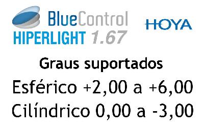 Lente Filtro Luz Azul Hoya Blue Control 1.67 hipermetropia esférico +2,00 a +6, cilíndrico até -3,00