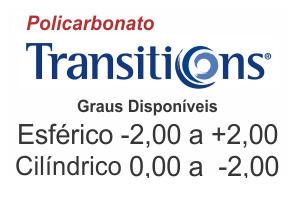 Lente Policarbonato Transitions grau Esférico -2,00 a +2,00 / Cilíndrico 0 a -2,00 todos os eixos