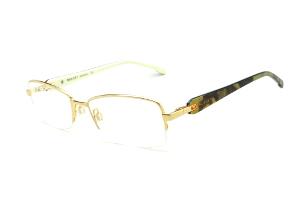 Óculos Bulget dourado em nylon com haste camuflada/branca flexível de mola e strass bronze