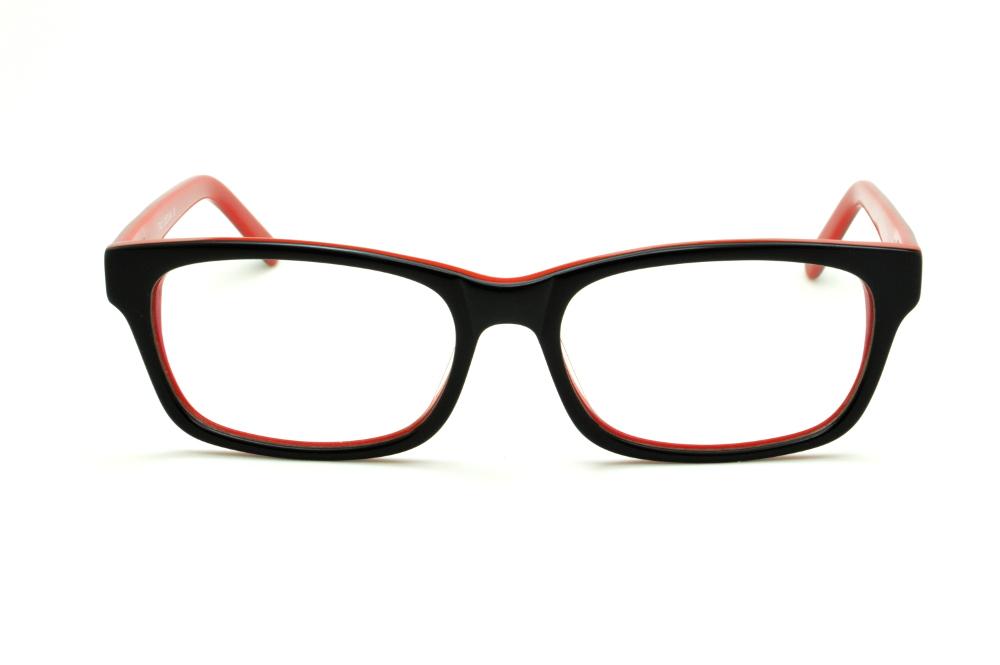 Armação de óculos de grau infantil quadrada Ilusion acetato preta e vermelha resistente para criança