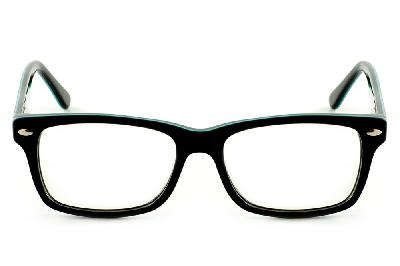 Óculos Ilusion acetato preto e detalhe em azul com haste flexível de mola