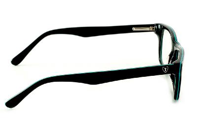 Óculos Ilusion acetato preto e detalhe em azul com haste flexível de mola