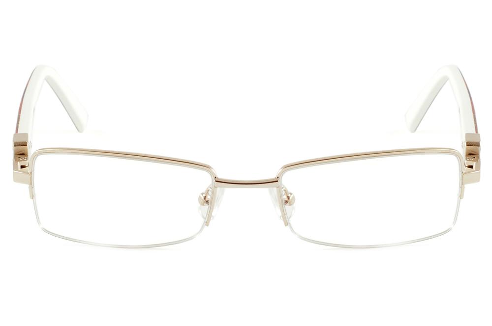 Óculos Ilusion dourado em nylon com haste brancas e efeito tecido colorido flexível de mola e strass cristal