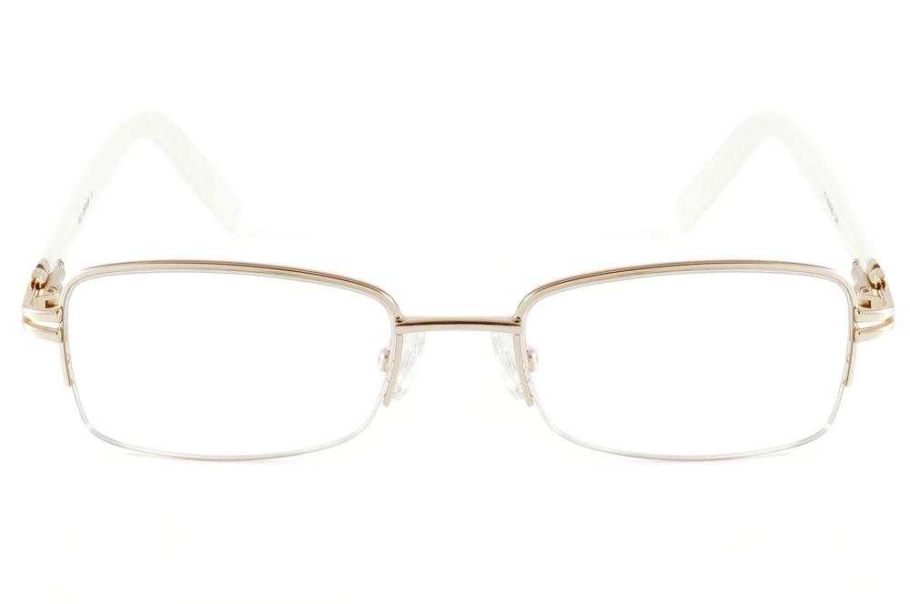 Óculos Ilusion dourado em fio de nylon com haste branco marfim e strass cristal para mulheres