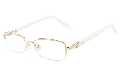Óculos Ilusion dourado em fio de nylon com haste branco marfim e strass cristal para mulheres
