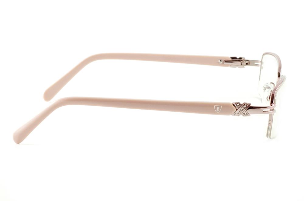 Óculos Ilusion rosê em nylon com haste bege flexível de mola e strass cristal