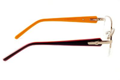 Armação de grau feminino óculos Ilusion dourado metálico fio de nylon haste marrom laranja e strass