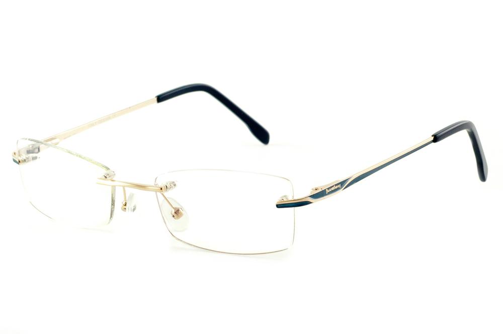 Óculos Ilusion J00543 dourado parafusado haste azul marinho
