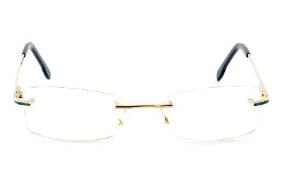 Óculos Ilusion dourado modelo parafusado com haste azul marinho e dourado