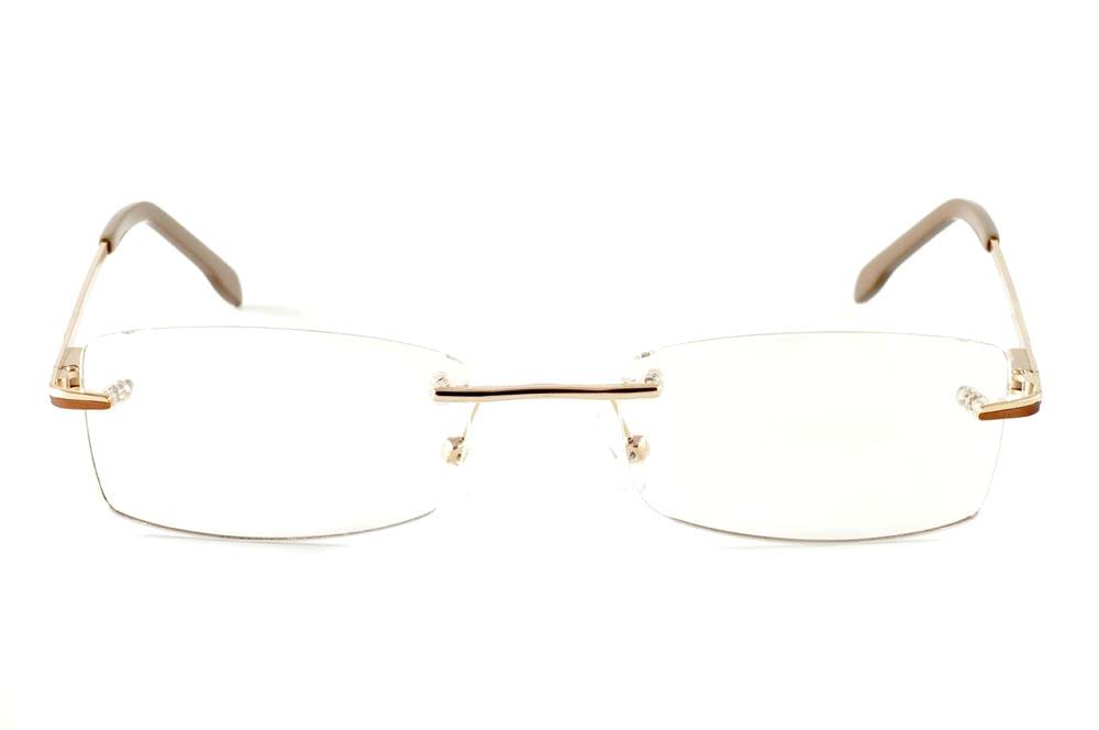 Óculos Ilusion dourado modelo parafusado com haste marrom e dourado