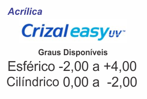 Lente Crizal Easy Acrílica com Anti Reflexo - Grau Esférico -2,00 a +4,00 .:. Cilíndrico 0 a -2,00 .:. Todos os eixos