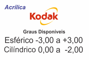 Lente Kodak Acrílica Anti Reflexo Grau Esférico -3,00 a +3,00 / Cil. 0 a -2,00 para grau baixo
