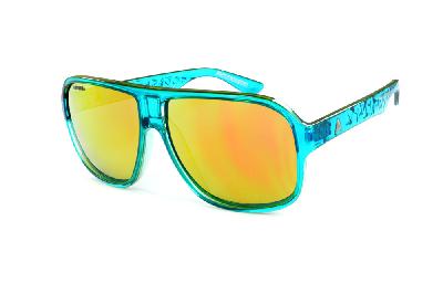 Óculos Absurda Calixtin verde e azul neon com lente marrom