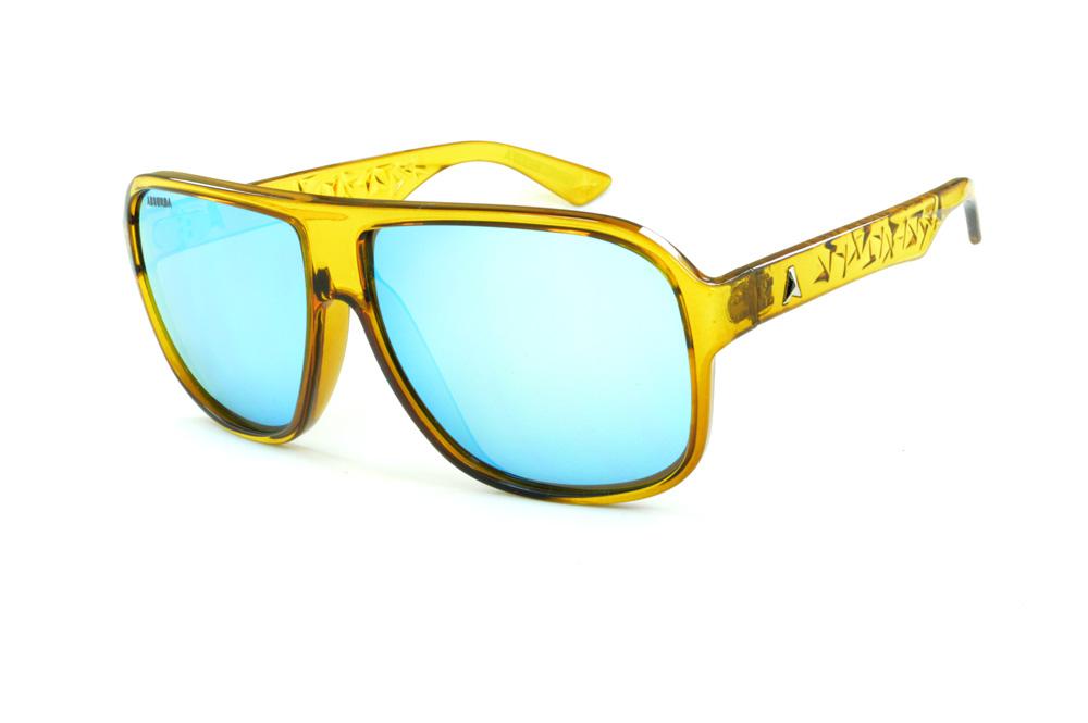 Óculos Absurda Calixto amarelo lente azul espelhada