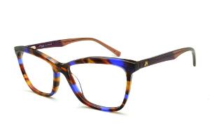 Óculos Ana Hickmann HI 6013 efeito estampa preto/caramelo e azul royal com haste vinho/marrom flexível de mola