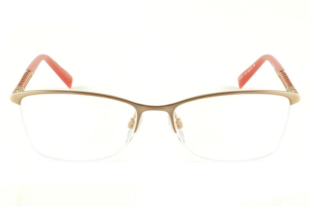 Óculos Ana Hickmann AH 1267 dourado com haste laranja salmão e fio dourado