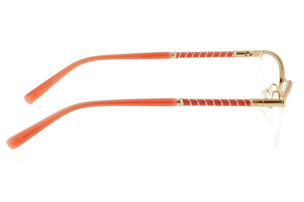 Óculos Ana Hickmann AH 1267 dourado com haste laranja salmão e fio dourado