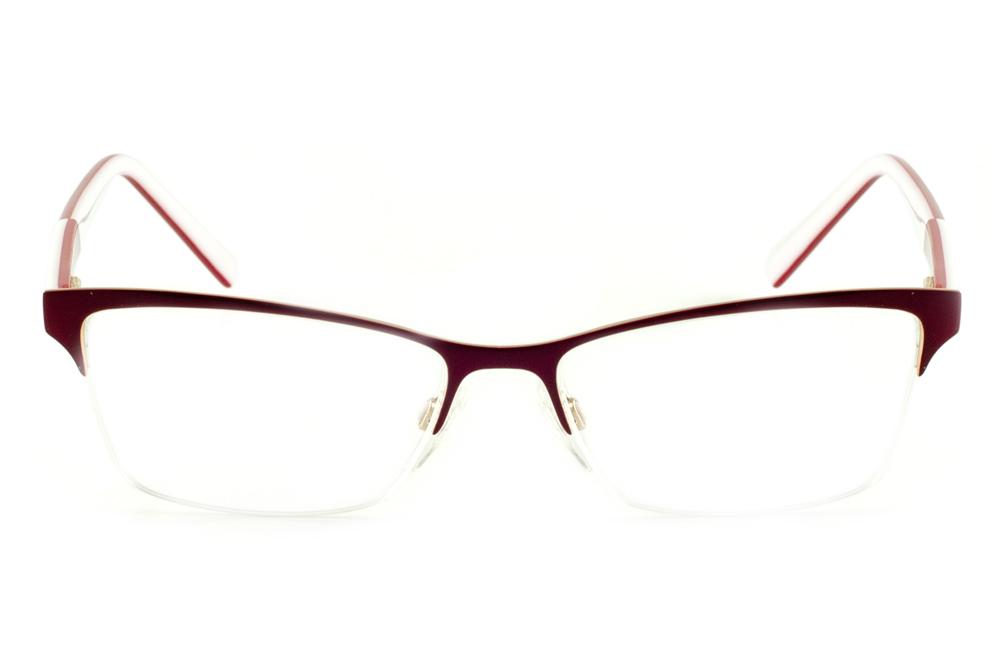 Óculos Ana Hickmann AH 1224 modelo gatinho vinho/dourado com haste branca/vermelha flexível de mola