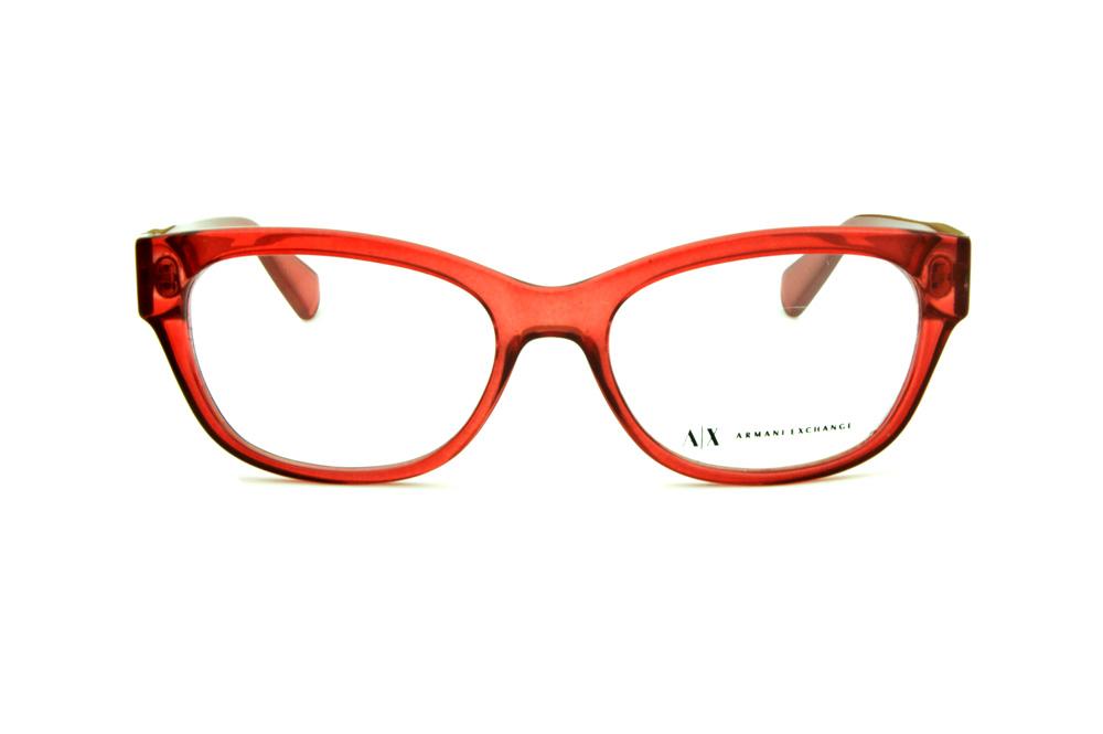 Armação feminina de óculos de grau Armani Exchange em acetato vermelho oval formato gatinho