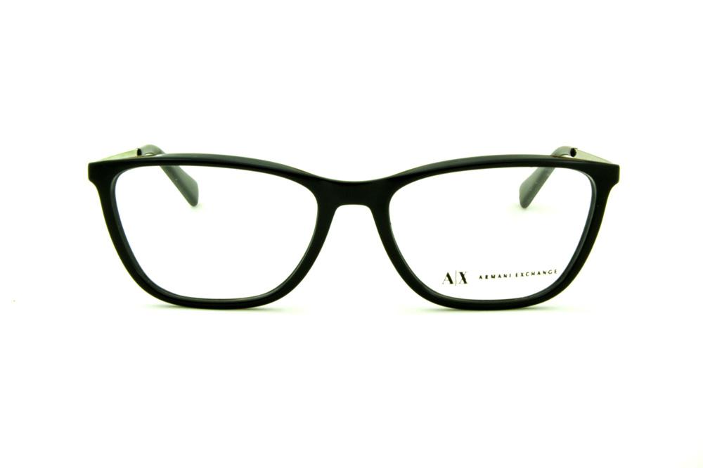 Óculos Armani Exchange AX 3028 preto brilho com hastes metal prata com logo preto