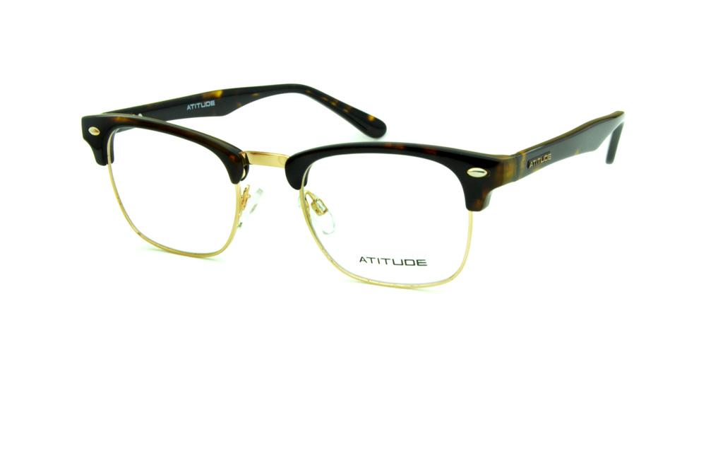 Óculos Atitude AT1552 modelo clubmaster tartaruga e dourado