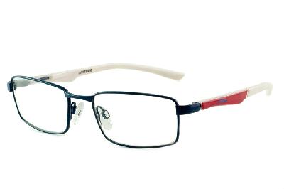 Óculos Atitude infantil metal azul marinho com haste azul royal e branca com vermelho