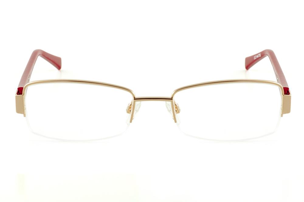 Óculos de grau Atitude fio de nylon dourado com haste vermelha para mulheres