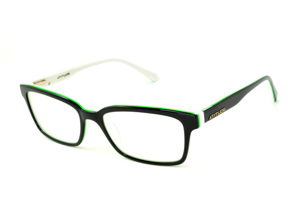 Óculos Atitude AT6115 em acetato preta/branca e friso verde