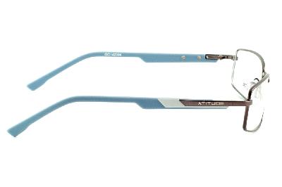 Armação de óculos de grau masculino retangular Atitude metal grafite haste azul claro