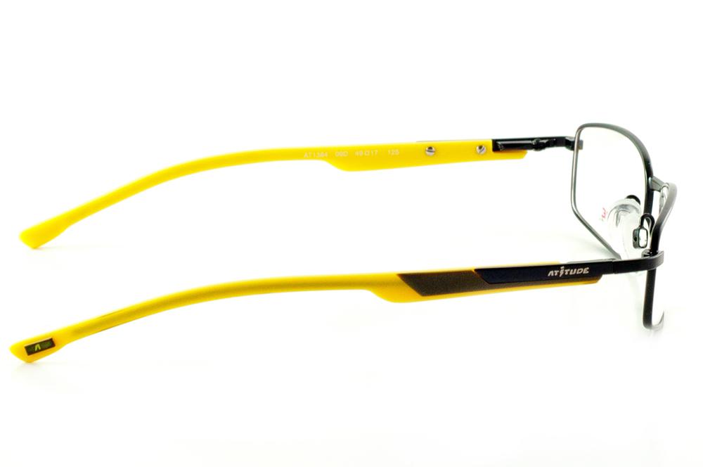 Óculos de grau Atitude em metal preto com haste amarela infantil